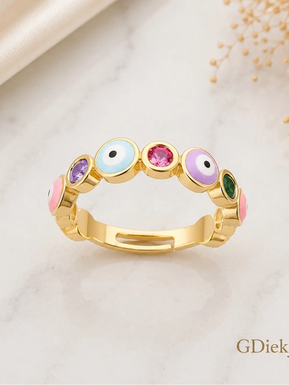 Goldfilled adjustable  Multicolor Evil Eye Ring